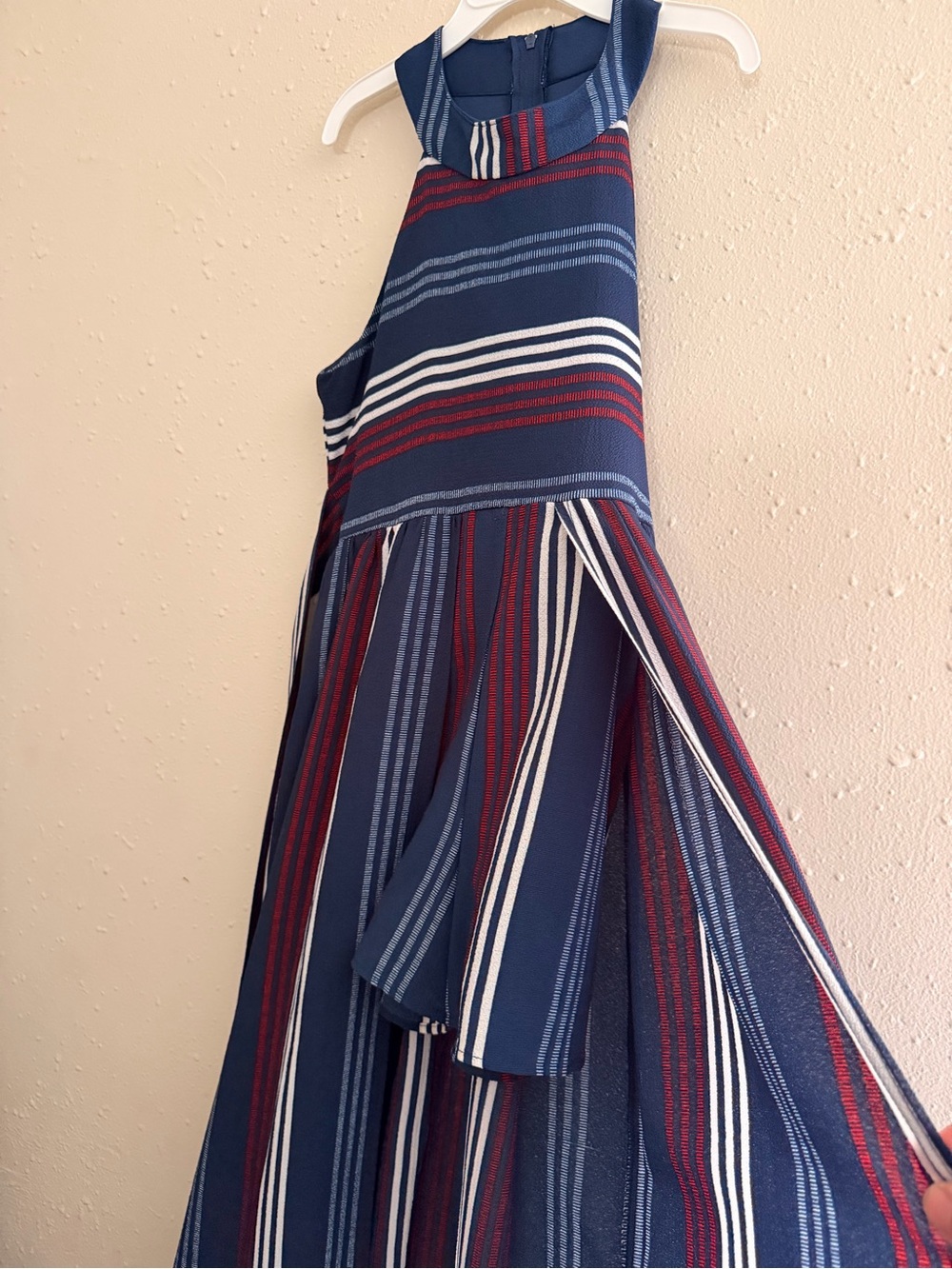 Crystal Doll Navy walk through rumper with Red and White Stripes